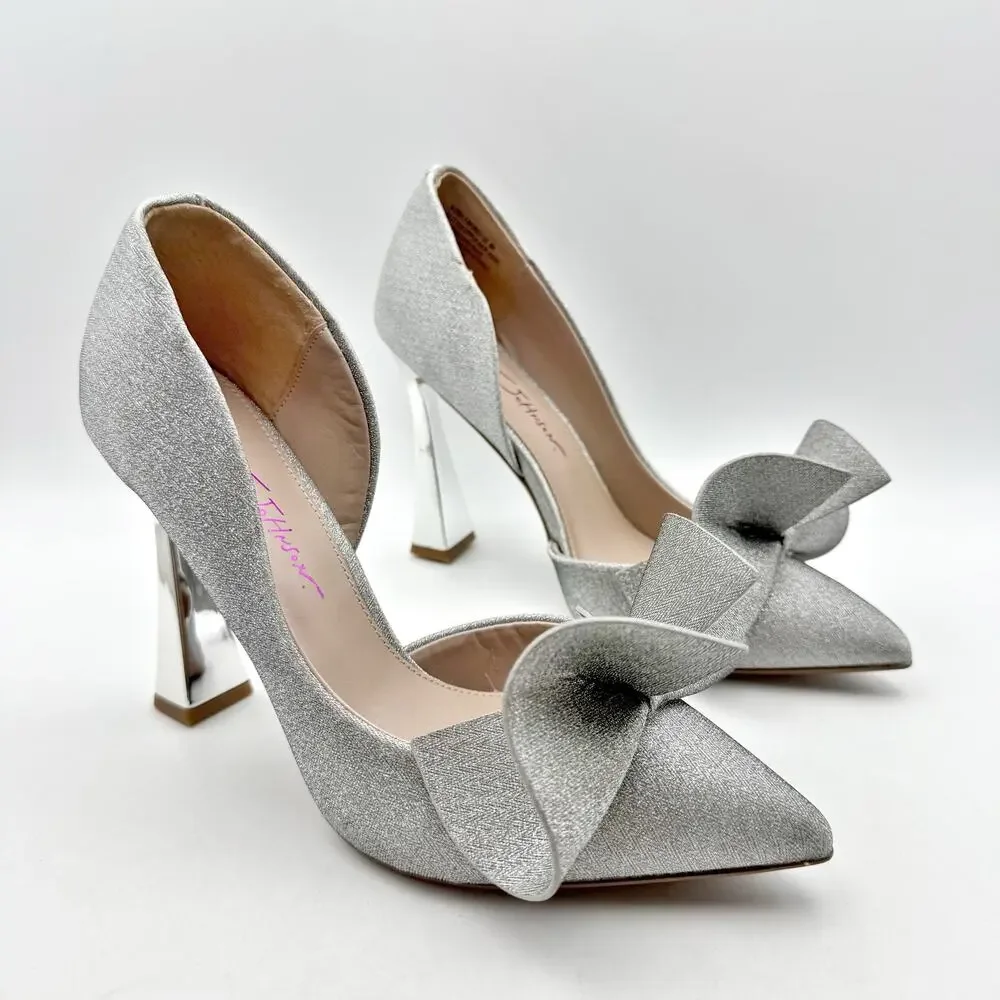 Blue by Betsey Johnson Womens Nobble High Heels Size 8 M Silver Bow NWOB